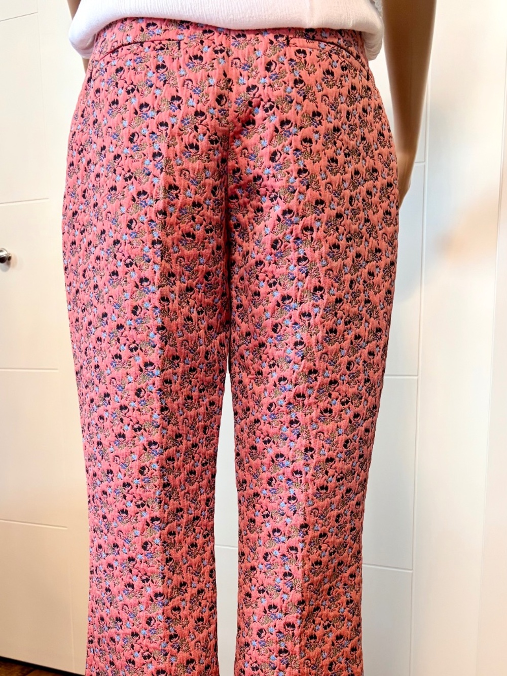 Topshop Pink Floral Textured Cropped Pants High Rise Statement Trouser 🌸